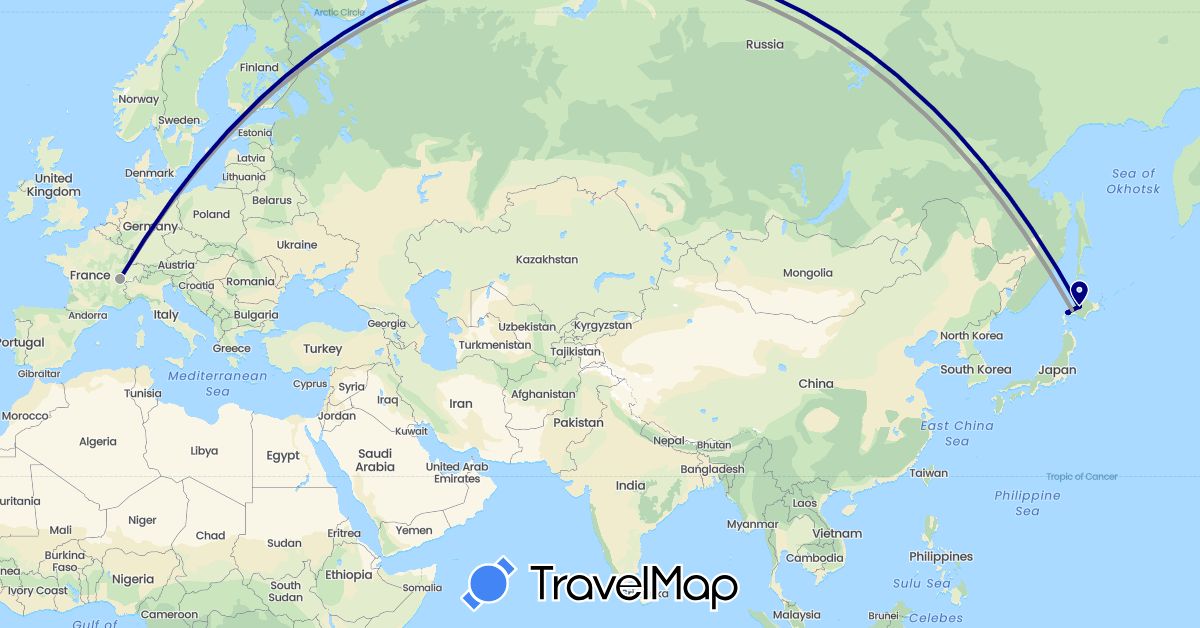 TravelMap itinerary: driving, plane in Switzerland, Japan (Asia, Europe)